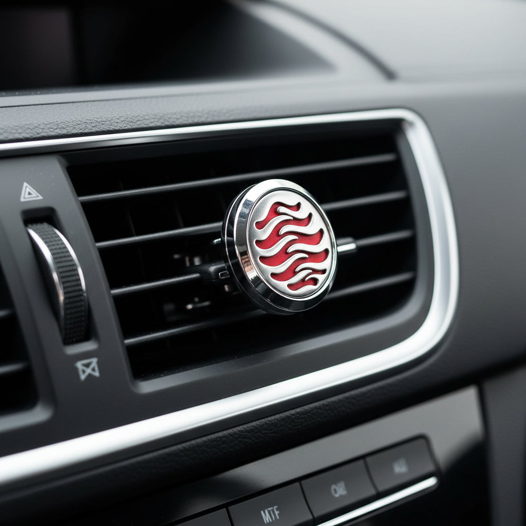 Car Diffuser with 1 tiny bottle of Calm and 1 tiny bottle of Energy and 10 pads