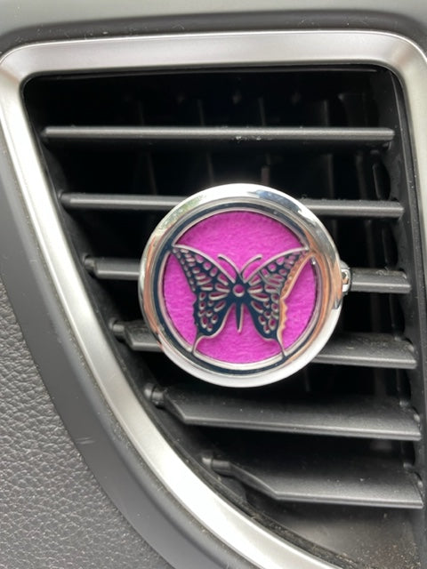 Car Diffuser with 1 tiny bottle of Calm and 1 tiny bottle of Energy and 10 pads