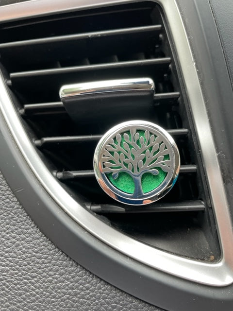 Car Diffuser with 1 tiny bottle of Calm and 1 tiny bottle of Energy and 10 pads